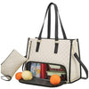 Women's Insulated Lunch Bag Tote with Quilted Faux Leather and Matching Wristlet Purse