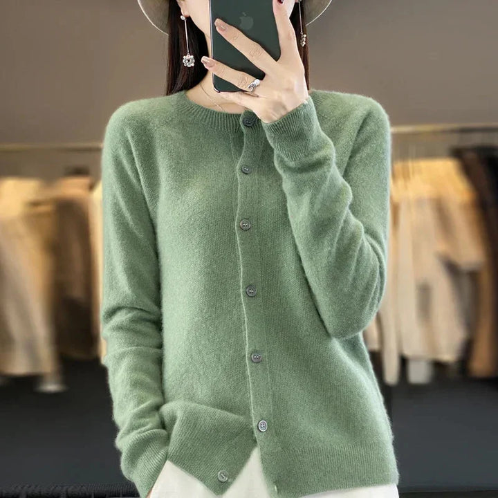 Knit Crew-Neck Cardigan with Button Front