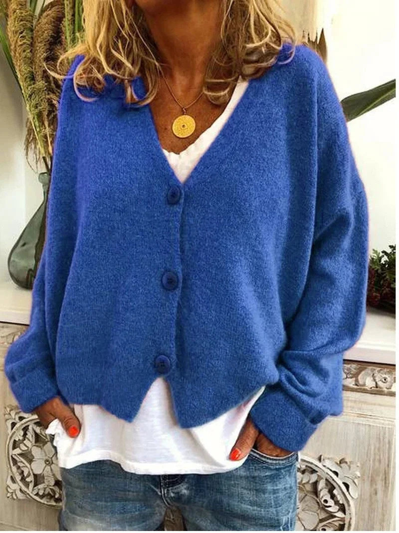 Oversized Knit V-Neck Cardigan with Button Front