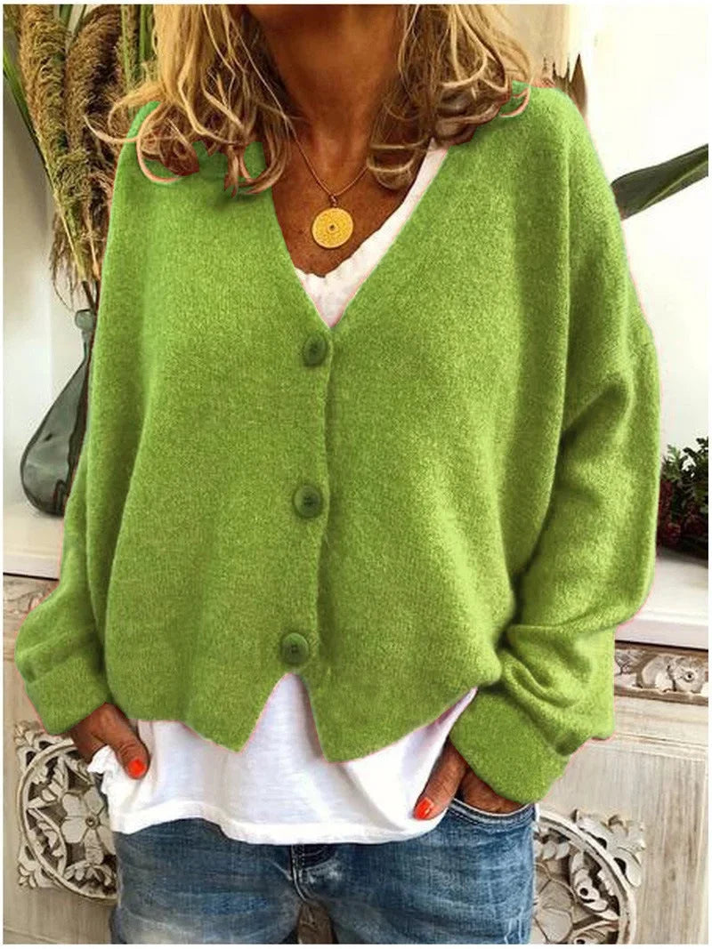 Oversized Knit V-Neck Cardigan with Button Front