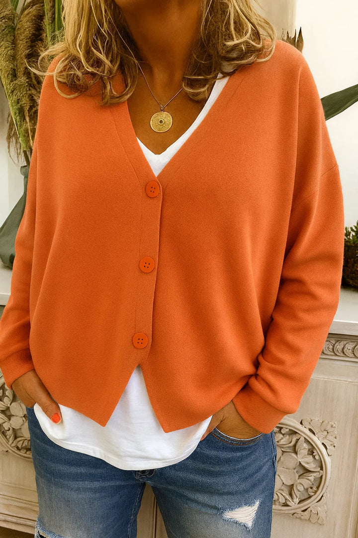 Oversized Knit V-Neck Cardigan with Button Front