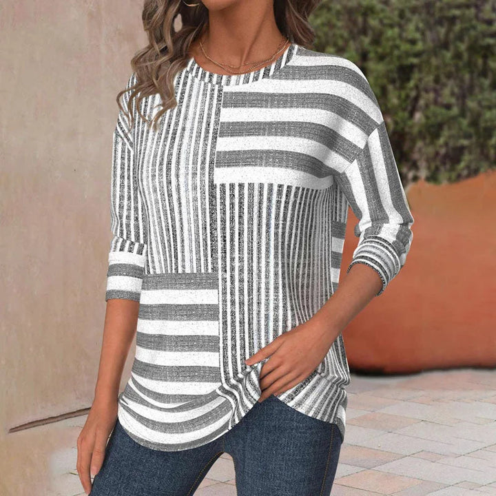 Patchwork Striped Knit Blouse