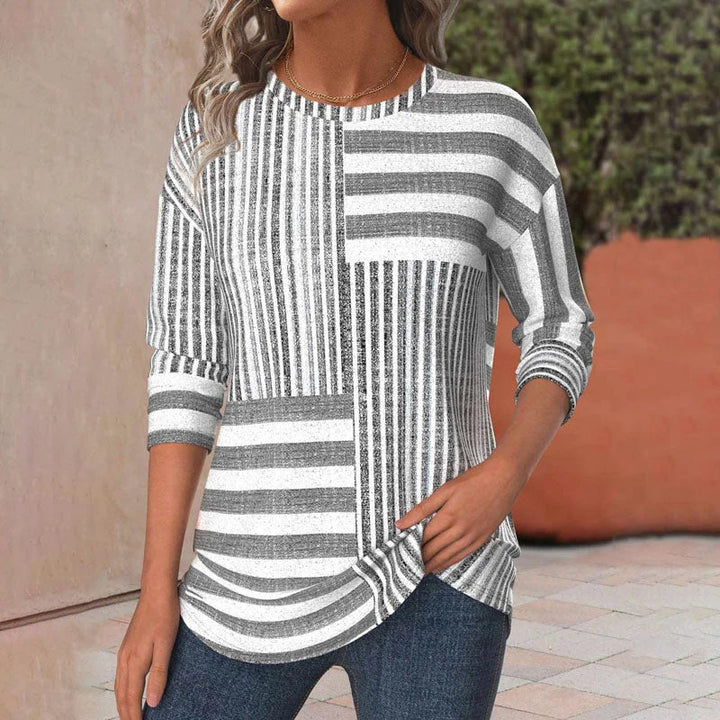 Patchwork Striped Knit Blouse