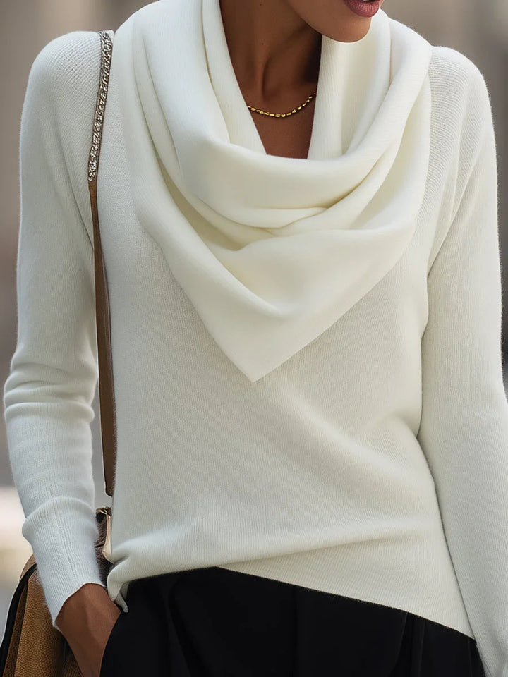 Women's Draped Cowl Neck Long Sleeve Knit Top