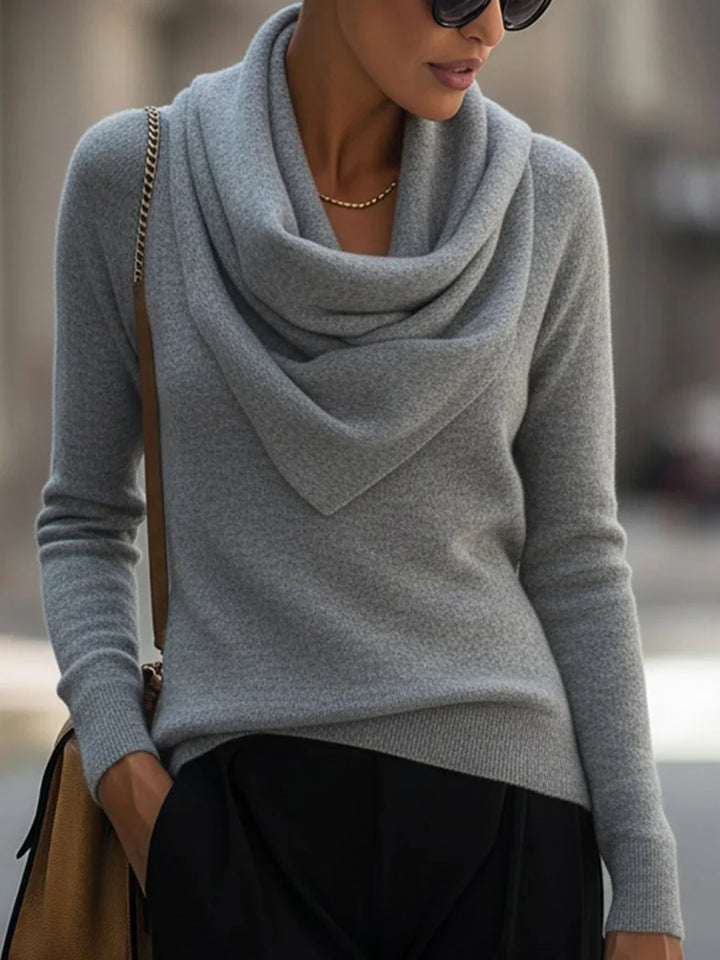 Women's Draped Cowl Neck Long Sleeve Knit Top