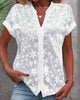 Layla | Women's Lace Floral Button-Down Blouse Short Sleeve V-Neck