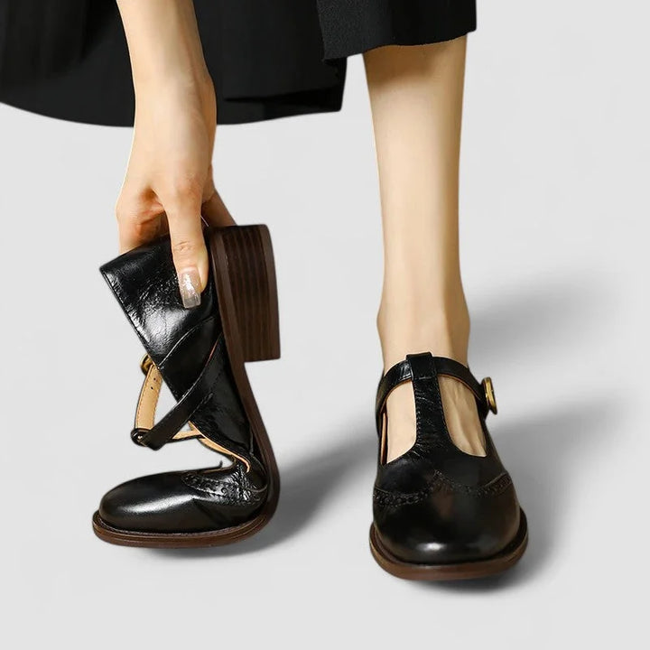 Leather Mary Jane Shoes with T-Strap Buckle