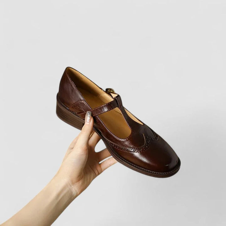 Leather Mary Jane Shoes with T-Strap Buckle