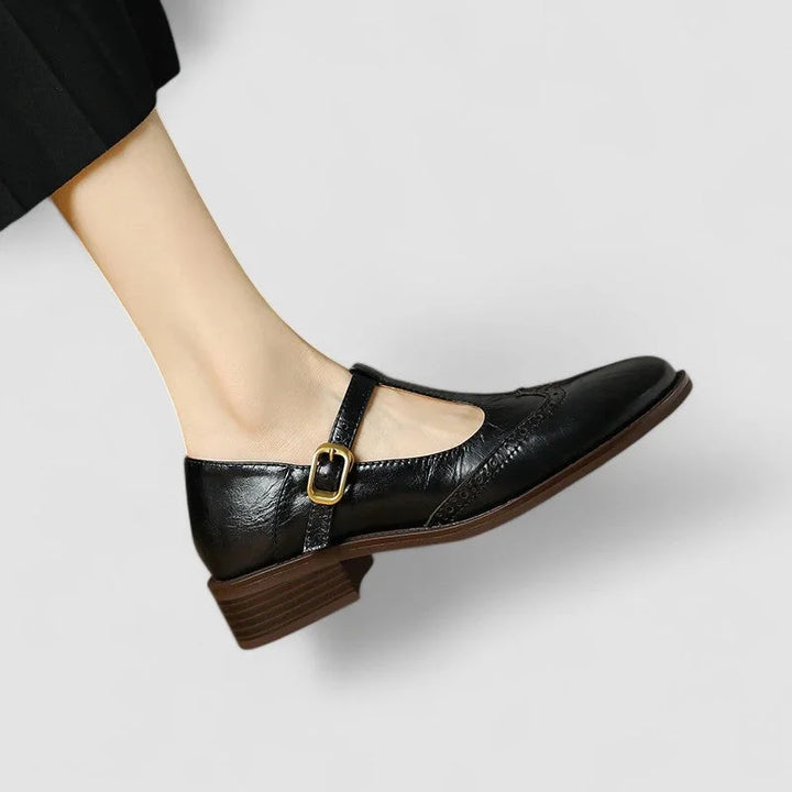 Leather Mary Jane Shoes with T-Strap Buckle