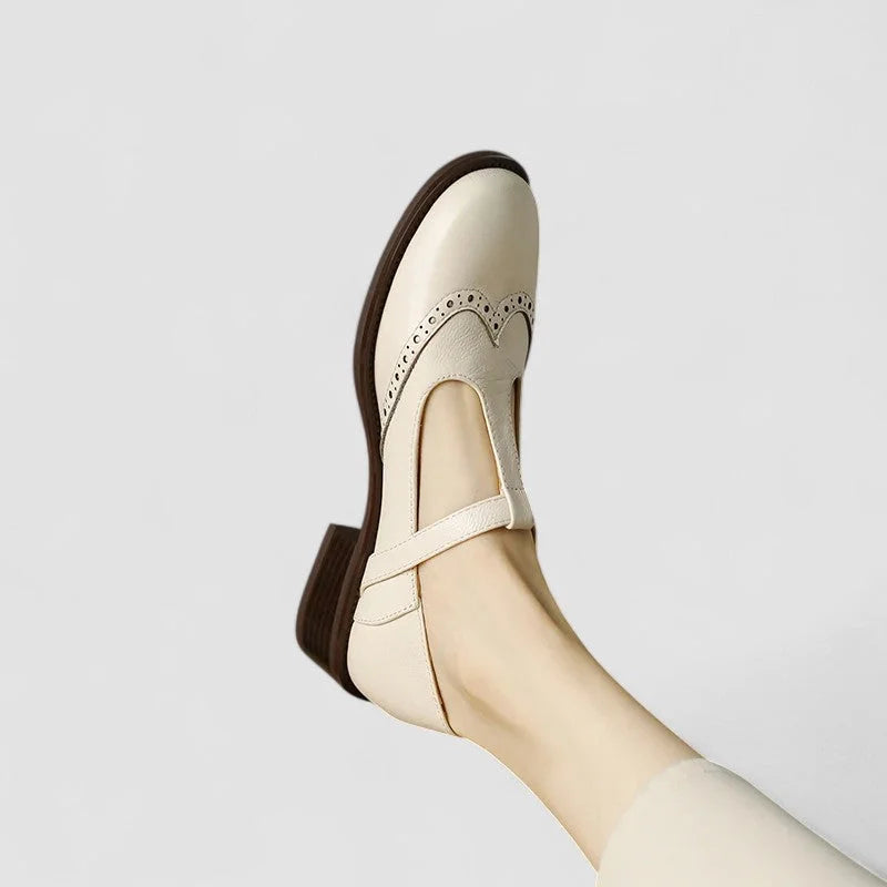 Leather Mary Jane Shoes with T-Strap Buckle