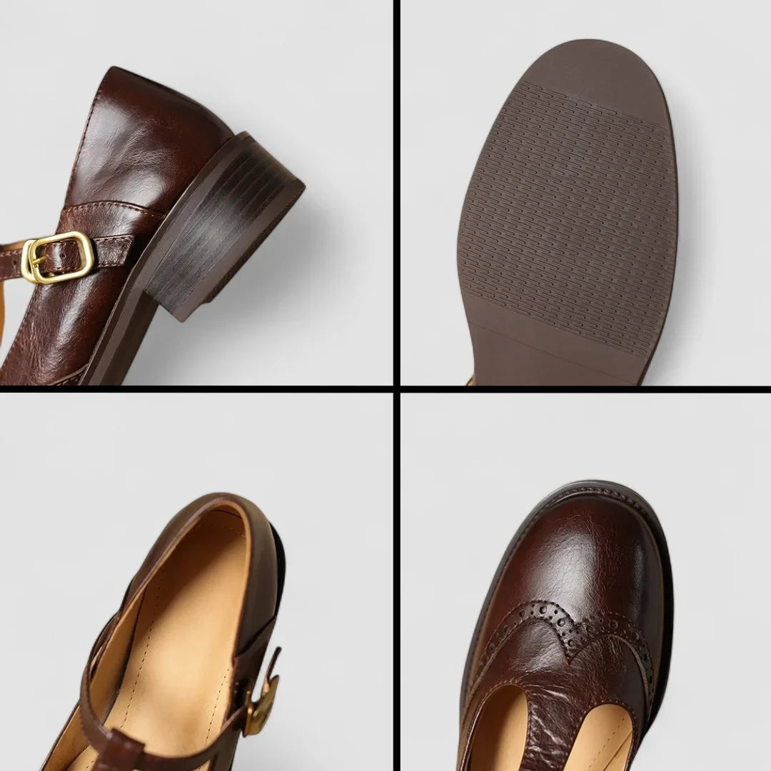 Leather Mary Jane Shoes with T-Strap Buckle
