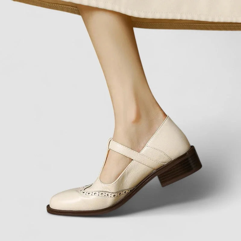 Leather Mary Jane Shoes with T-Strap Buckle