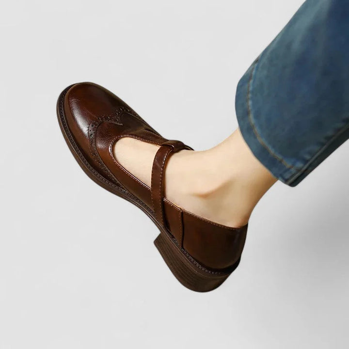 Leather Mary Jane Shoes with T-Strap Buckle