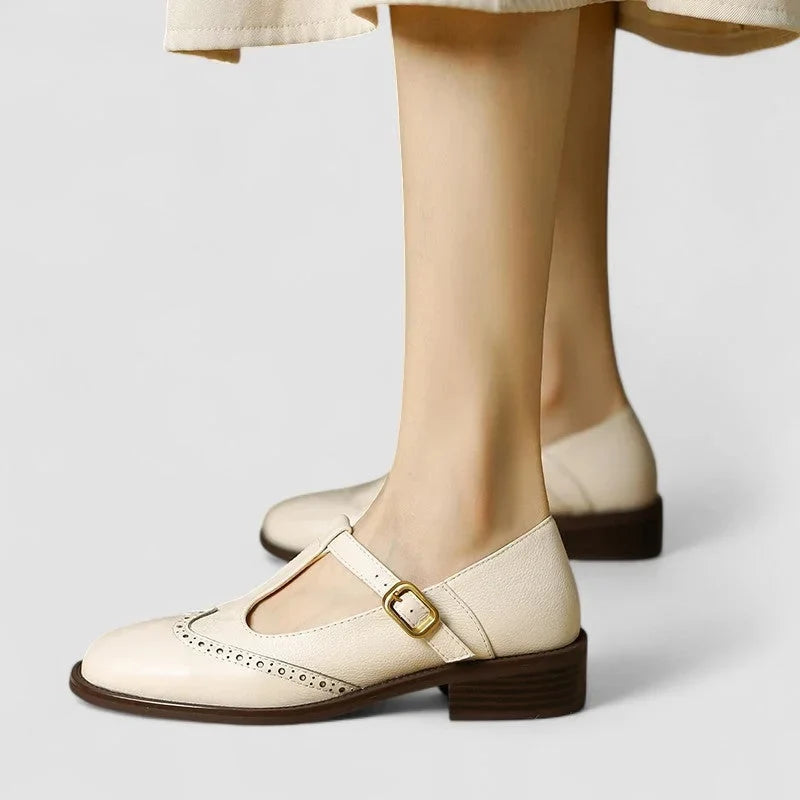 Leather Mary Jane Shoes with T-Strap Buckle