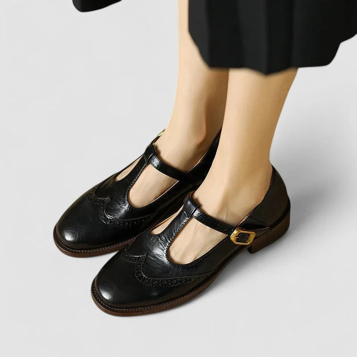Leather Mary Jane Shoes with T-Strap Buckle