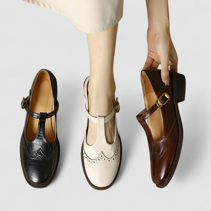Leather Mary Jane Shoes with T-Strap Buckle