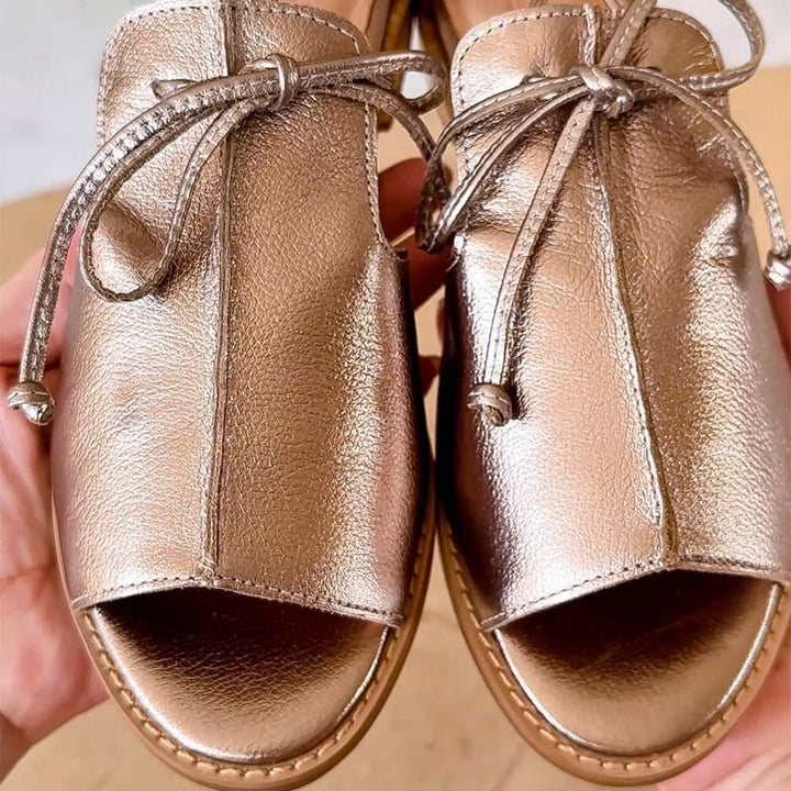 Scarlett | Women's Leather Strap Sandals Adjustable Bow Tie Open Toe