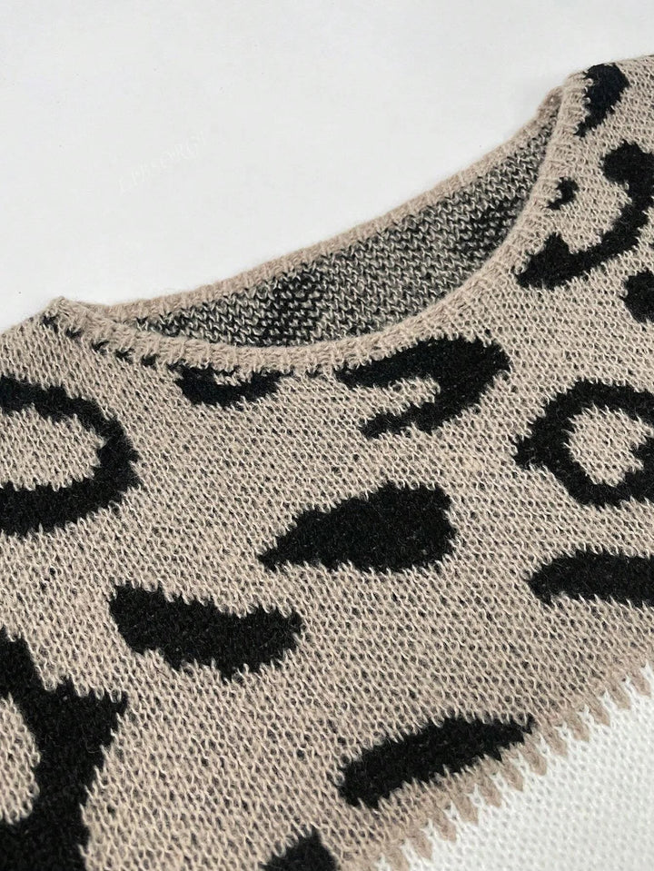 Women's Leopard Print Color-Block Knit Sweater