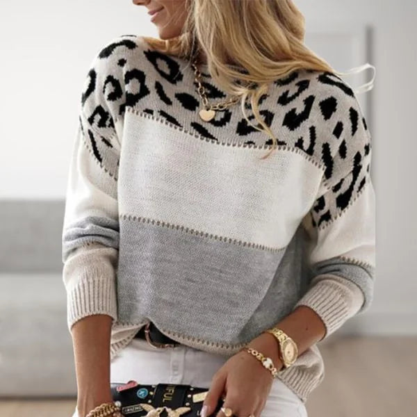 Women's Leopard Print Color-Block Knit Sweater