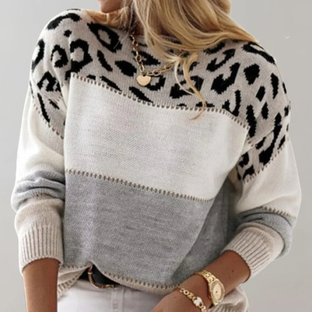 Leopard Print Colorblock Knit Pullover