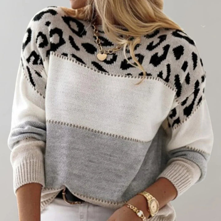 Leopard Print Colorblock Knit Pullover
