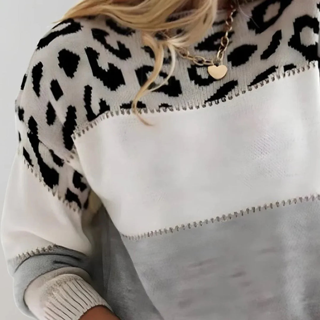 Leopard Print Colorblock Knit Pullover