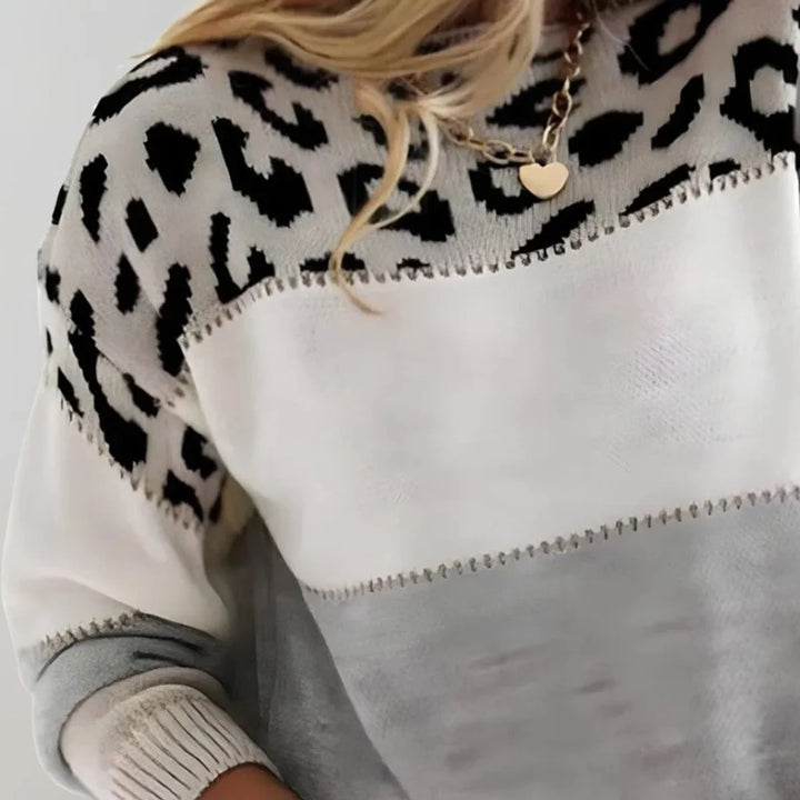 Leopard Print Colorblock Knit Pullover
