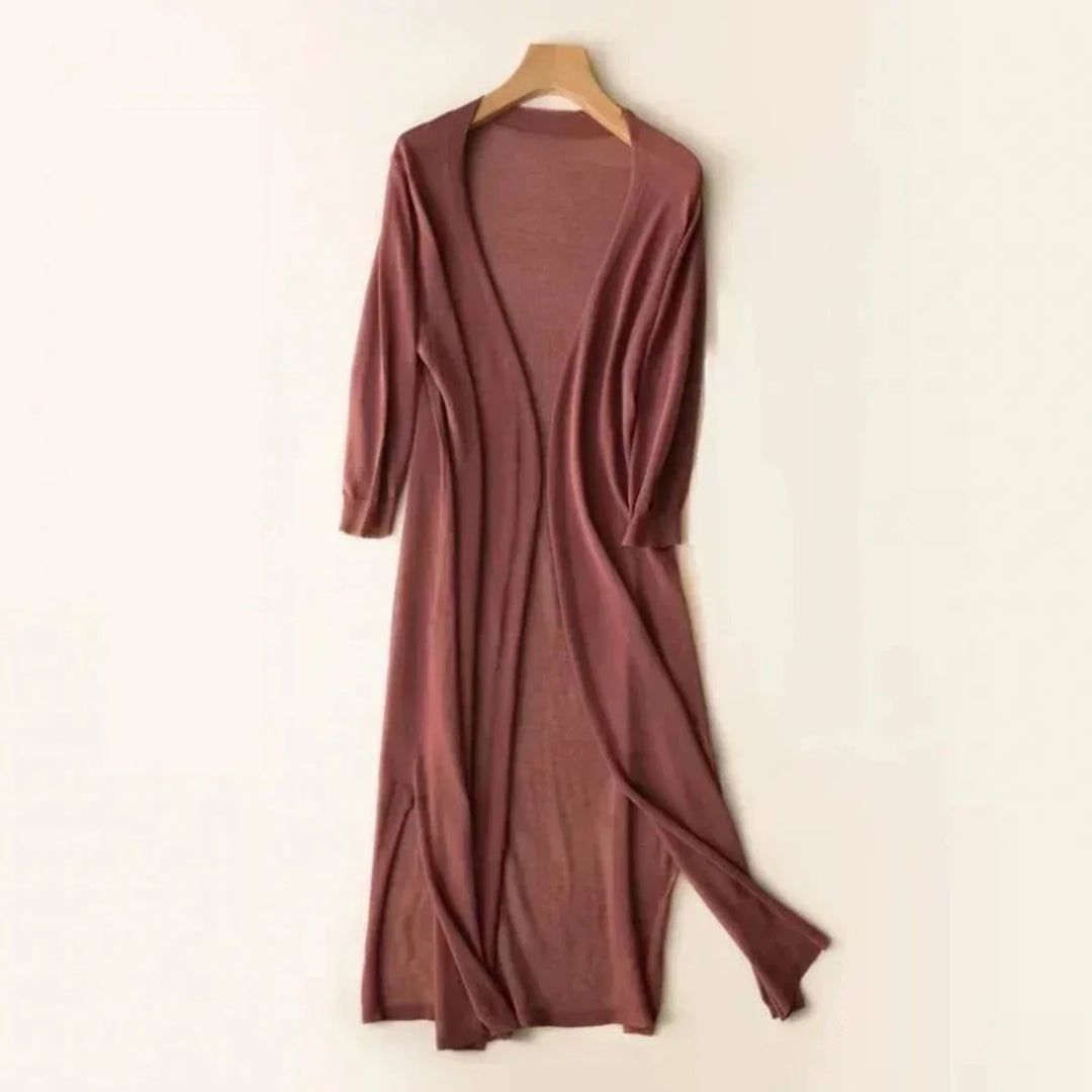 Lightweight Open-Front Long Knit Cardigan
