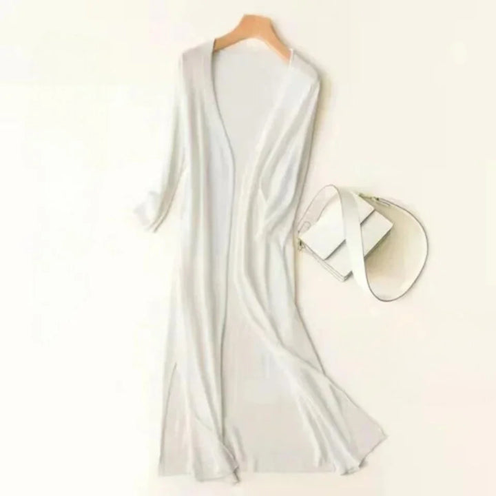 Lightweight Open-Front Long Knit Cardigan