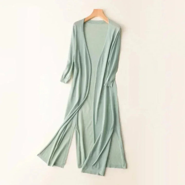 Lightweight Open-Front Long Knit Cardigan