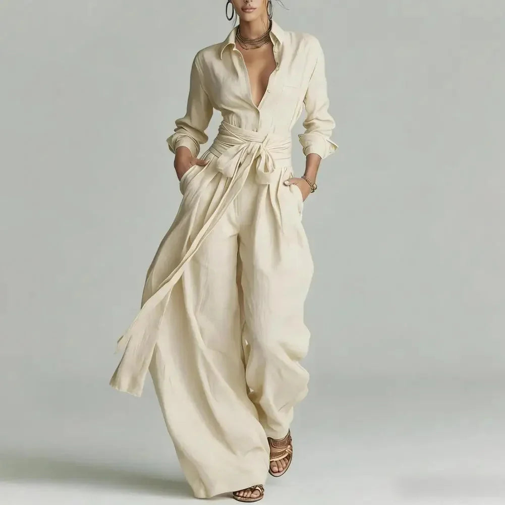 Women's Linen Shirt and Wide Leg Pants Co-Ord Set