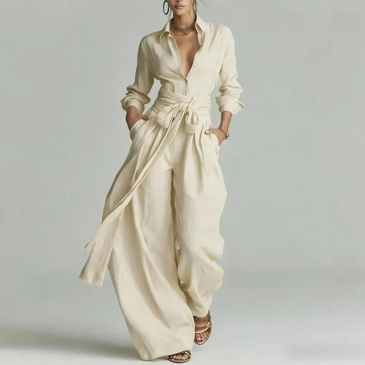 Women's Linen Shirt and Wide Leg Pants Co-Ord Set