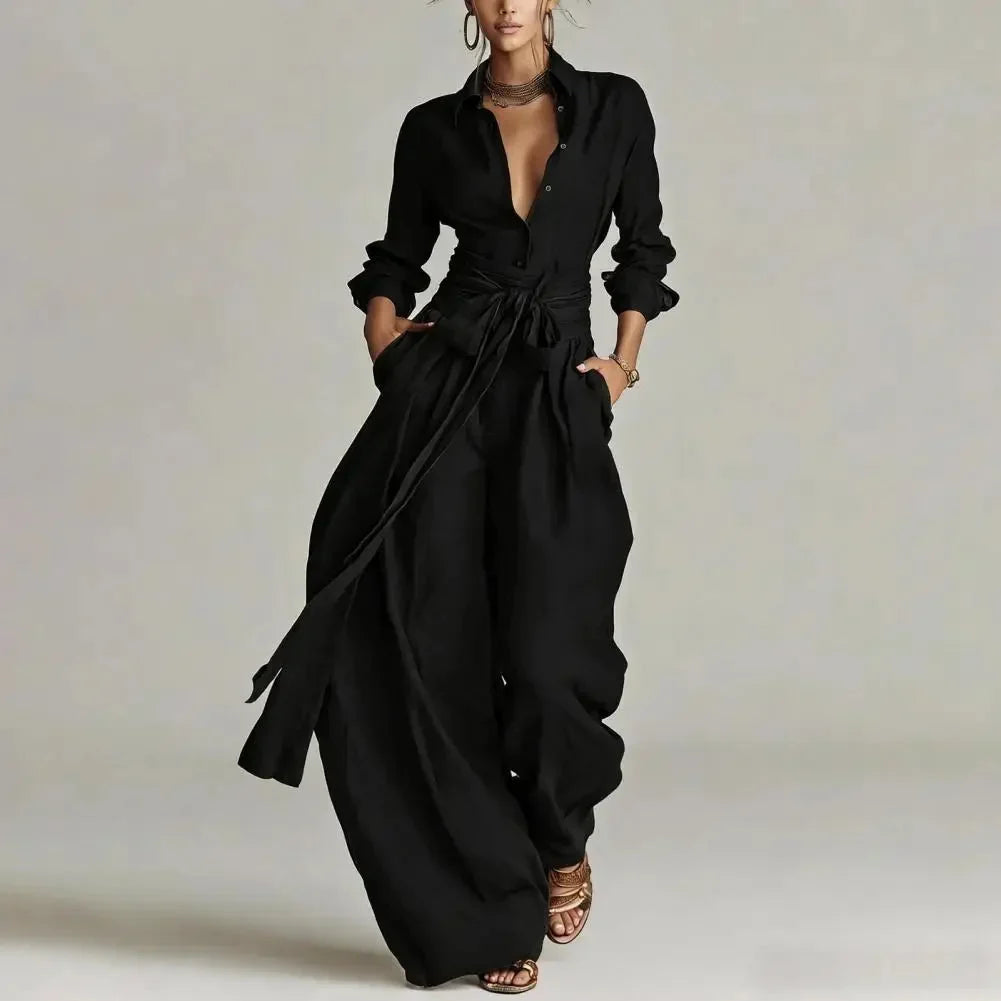 Women's Linen Shirt and Wide Leg Pants Co-Ord Set