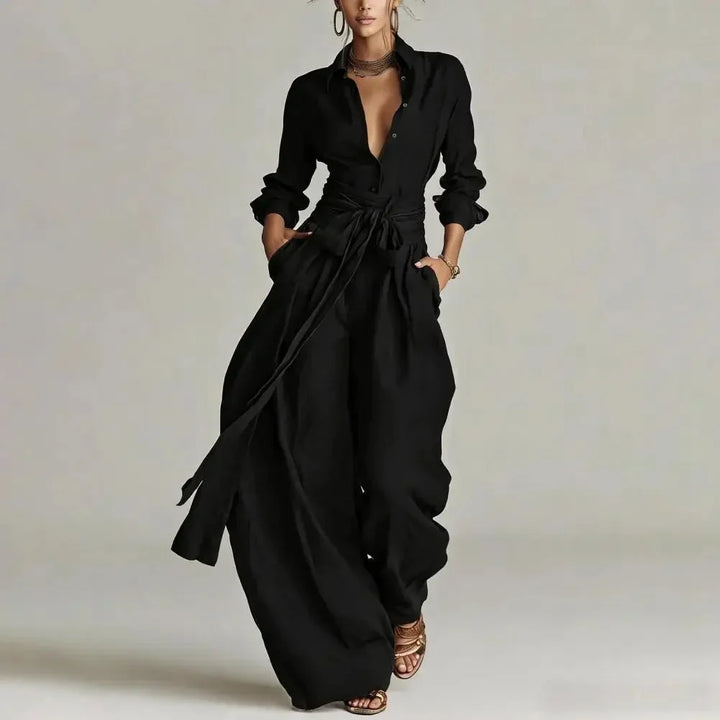 Women's Linen Shirt and Wide Leg Pants Co-Ord Set
