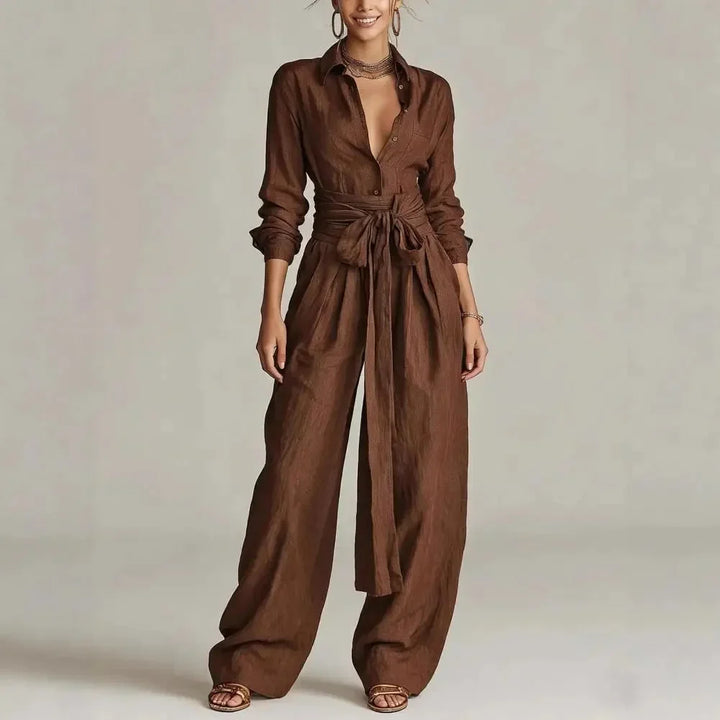 Women's Linen Shirt and Wide Leg Pants Co-Ord Set