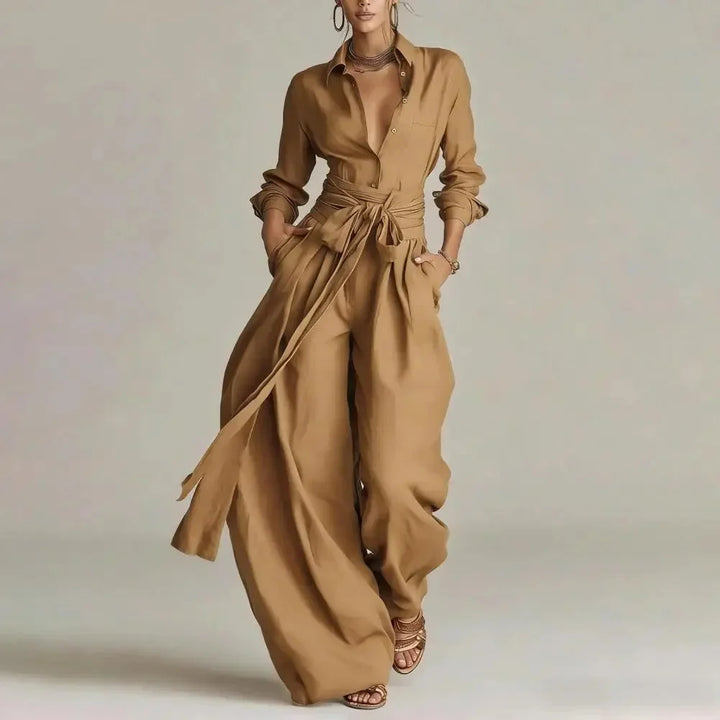 Women's Linen Shirt and Wide Leg Pants Co-Ord Set