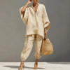 Evelyn | Women's Linen Matching Set Batwing Top Tapered Pants
