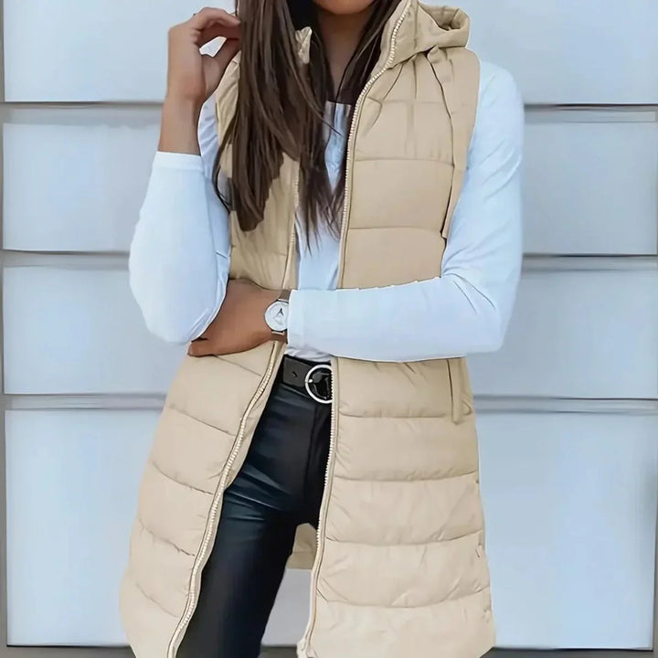 Longline Hooded Sleeveless Puffer Vest