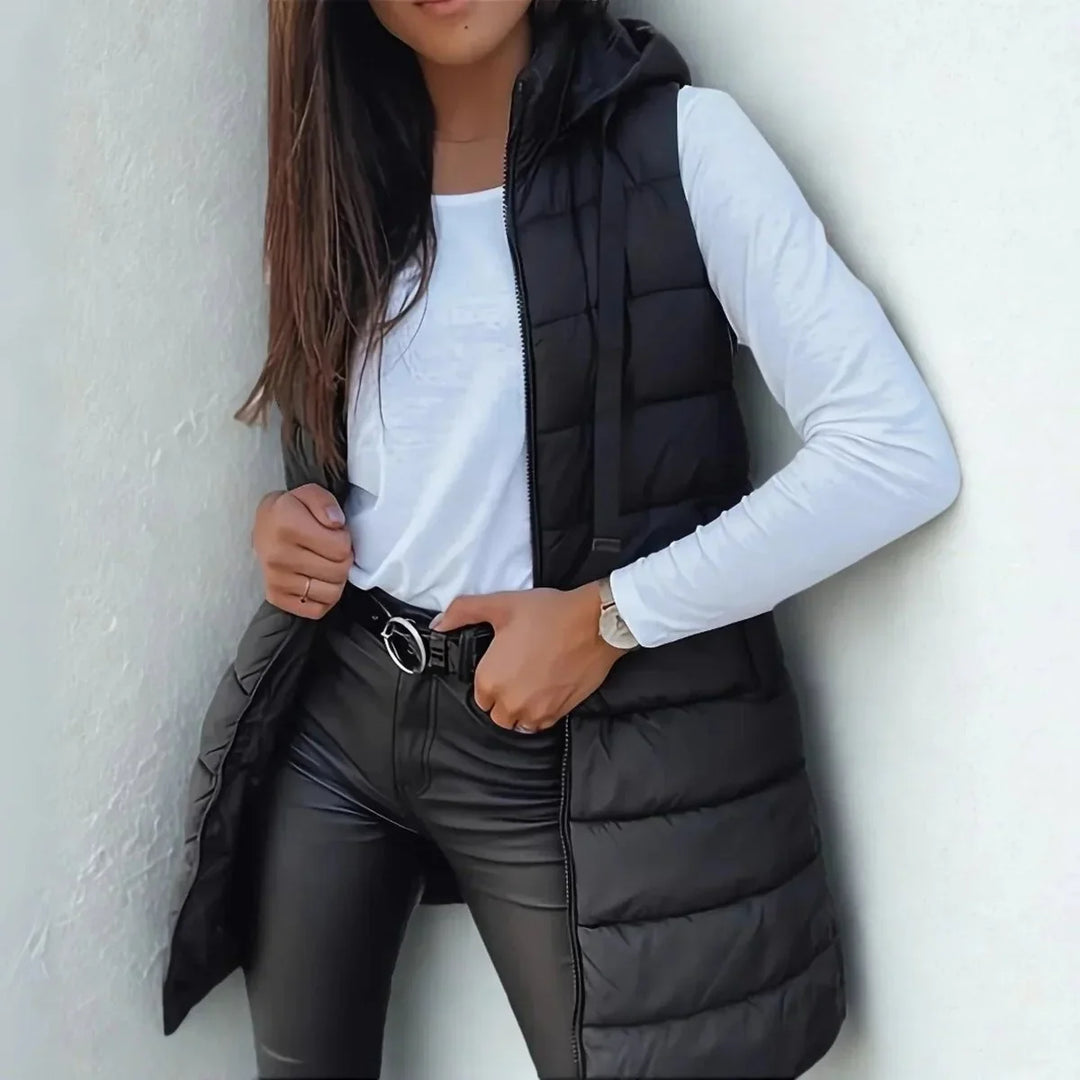 Longline Hooded Sleeveless Puffer Vest