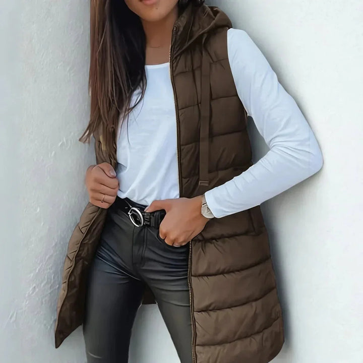 Longline Hooded Sleeveless Puffer Vest