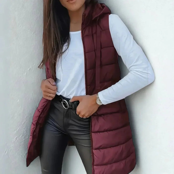 Longline Hooded Sleeveless Puffer Vest
