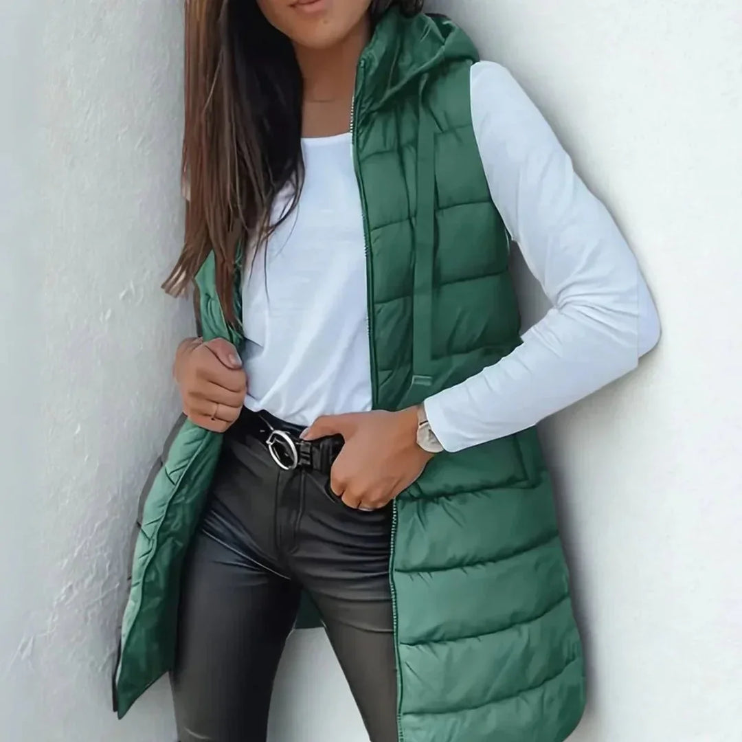 Longline Hooded Sleeveless Puffer Vest