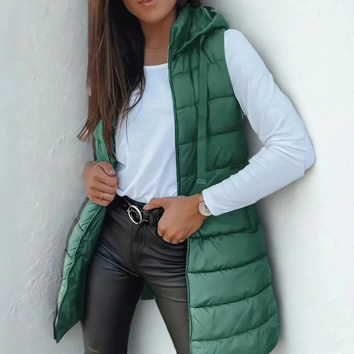 Longline Hooded Sleeveless Puffer Vest