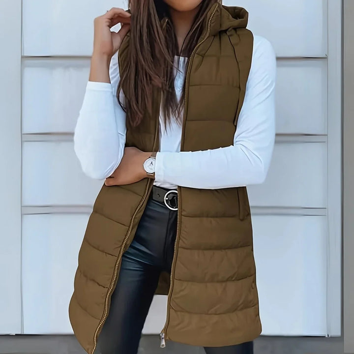 Longline Hooded Sleeveless Puffer Vest