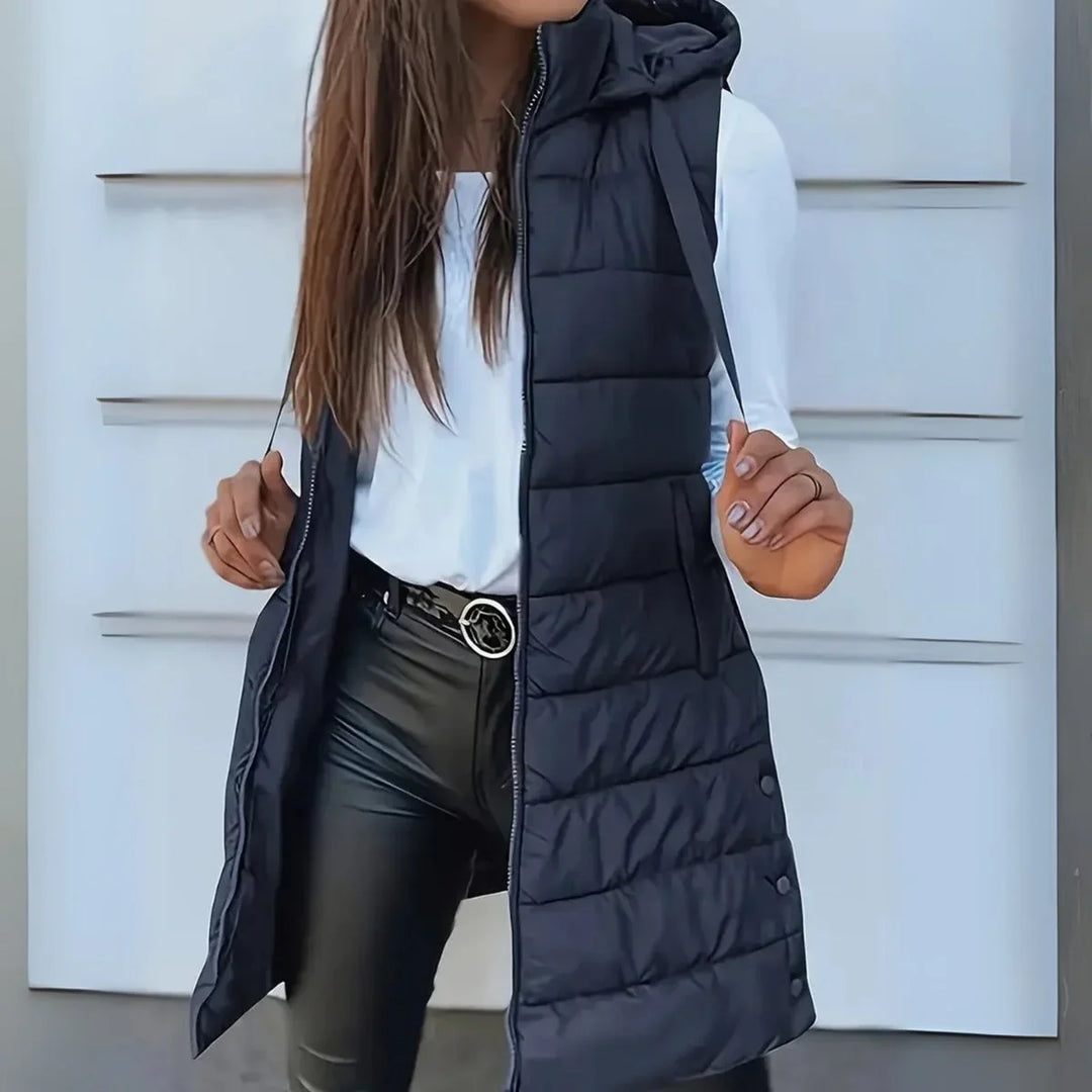 Longline Hooded Sleeveless Puffer Vest