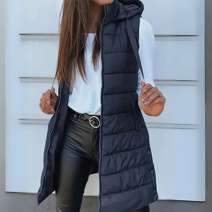 Longline Hooded Sleeveless Puffer Vest