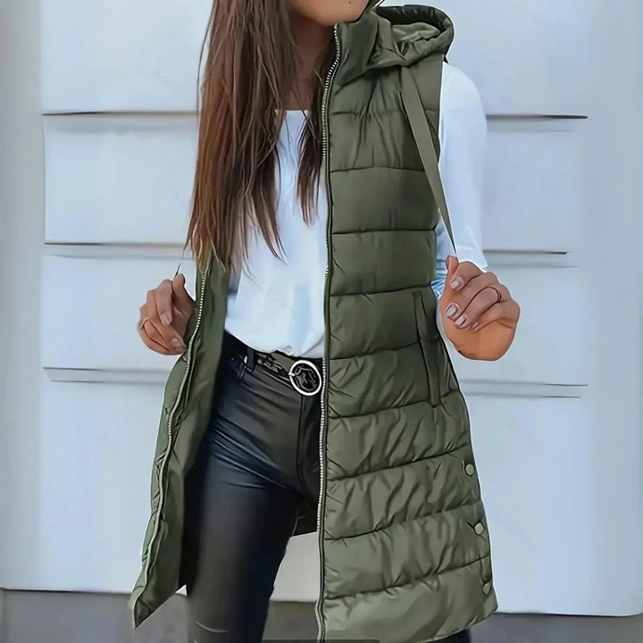 Longline Hooded Sleeveless Puffer Vest
