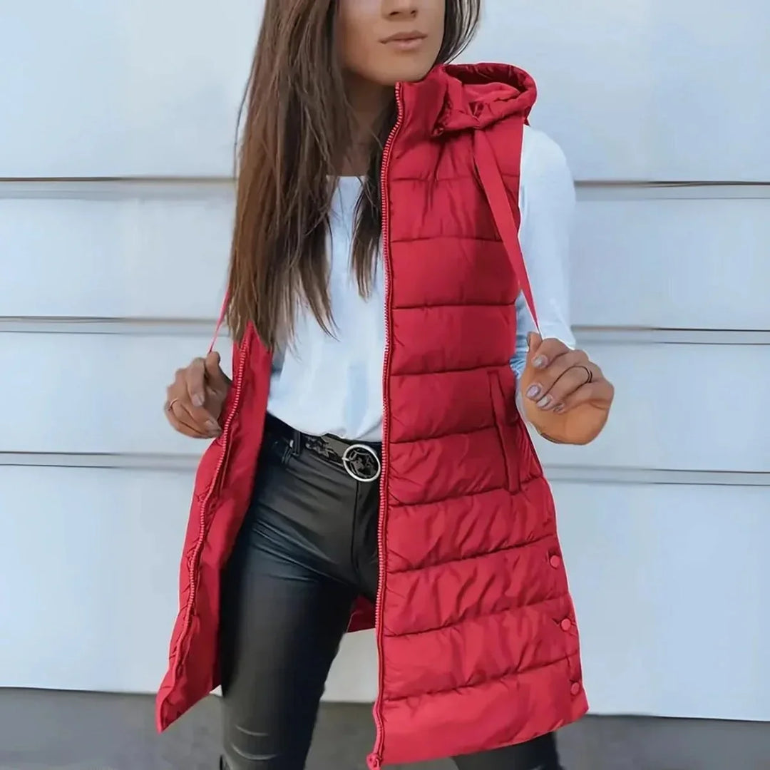 Longline Hooded Sleeveless Puffer Vest