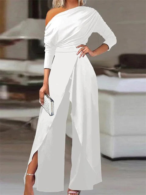 Off-Shoulder Wide Leg Jumpsuit with Wrap Front