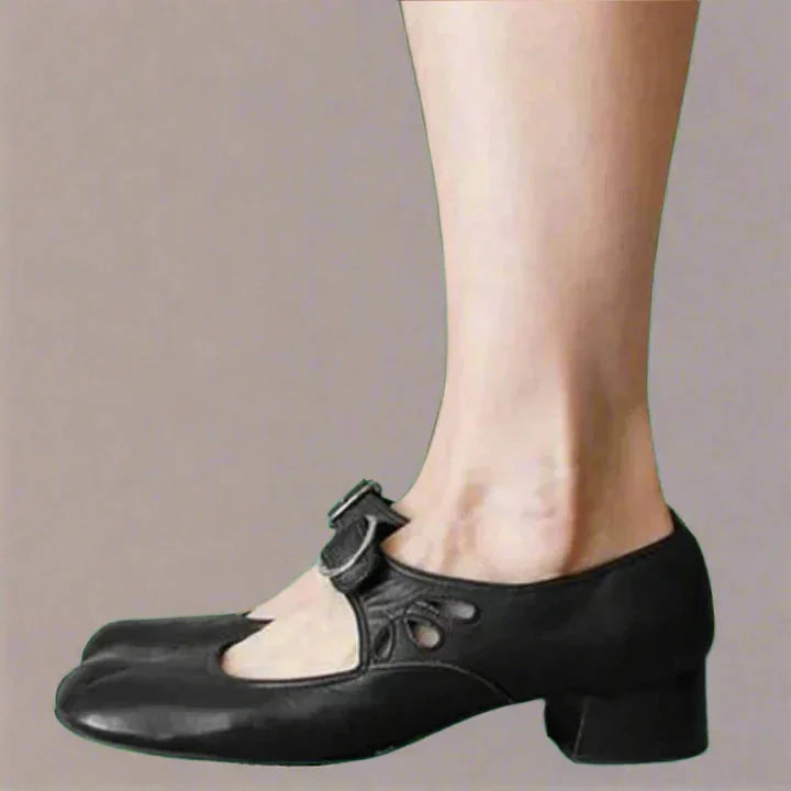 Adjustable Leather Cut-Out Sandals with Mary-Jane Strap